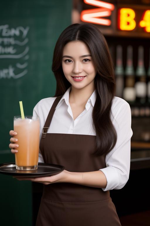 05441-2887982226-1girl,(bar waitress_1.2),stylish and chic uniform,hair styled for a vibrant look,friendly and approachable expression,(holding a.png